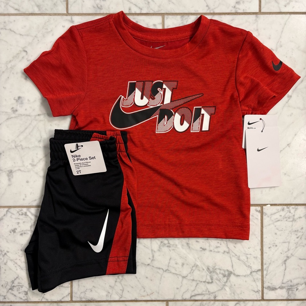Toddler Boy 2T Nike Dri-Fit Shirt & Short 2 Piece Set Swoosh Red & Black